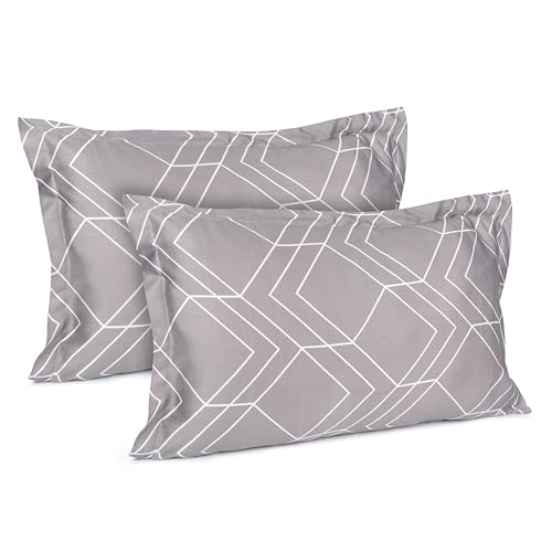 Image of Mush Bamboo Printed Pillow Cover Set of 2 | 100% Bamboo Pillow Cover for Hair and Skin | 300 TC | Breathable, Silky Soft and Envelope Pillowcases | 17 inchx27 inch Geometric Print, Grey