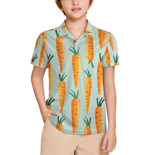 Boys' Classic Polo Shirts Short Sleeve Moisture-Wicking Golf & Tennis Shirts for Youth Teens Cartoon Carrot