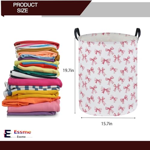 Image of Essme Kids Laundry Basket,Pink Hamper Waterproof Storage Bin for Girls, Pink Hamper,Gift Baskets(Pink Bowknot)