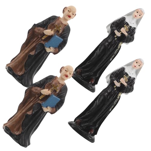 WRITWAA Figuras Cristianas de Resina Pequeñas para Bandejas de Arena 4 Miniaturas Religiosas de Sacerdotes y Monjas Católicas Decoración Pastoral para Escritorio y Regalos de Fiestas