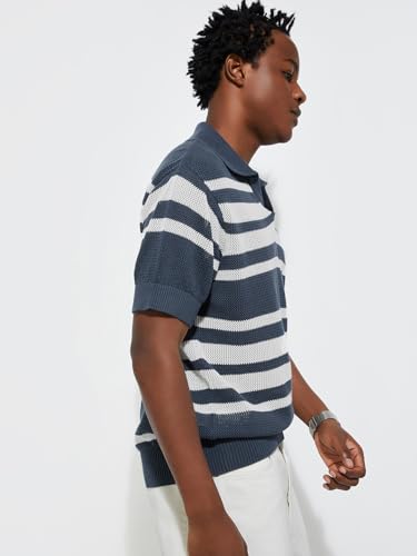 Image of Max Men Cotton URB N Oversized Striped Knit Polo T-Shirt