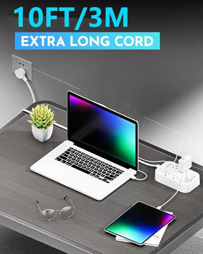 Image of mifaso 10ft Travel Essentials - 3Ft Power Strip with USB, Compact Flat Plug Extension 4 USB Ports, Non Surge Cruise Must Haves, Cruise Ship Essentials, Dorm Room, Apartment Essentials (Dock - 06)