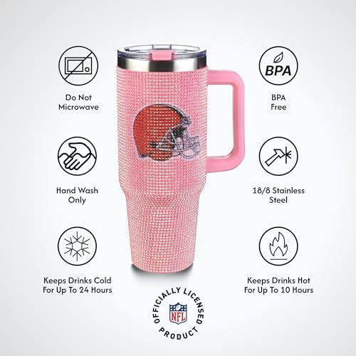 Image of The Memory Company Officially Licensed 40oz Pink Bling Game Day Tumbler, Cleveland Browns