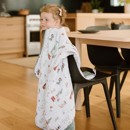 Image of Little Unicorn Muslin Quilt Blanket | 100% Cotton Soft Multi-Layered Muslin Fabric | Toddler & Baby Blanket | 47 inchx47 inch | for Nursery, Crib, Shower Gifts (Farmyard)