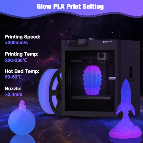 Image of Rainbow PLA Glow in The Dark Filament 1kg(2.2lbs), (Purple,Rose Red,Blue) Fast Color Change Luminous, Multicolor UV Light 3D Printer Filament 1.75mm for FDM 3D Printers & Pens