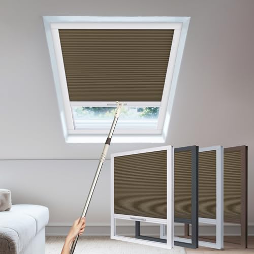 Pasoun Skylight Shades Skylight Blinds for Ceiling Windows Cordless Cellular Shades Suitable for Roof Inclined Plane Room Blackout Brown(Custom Size)