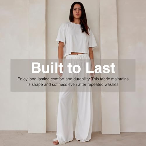 BUMPSUIT Wide Leg Pants Woman, Soft Loose Casual Maternity Pregnancy and Yoga Ladies Drawstring Pants for Ultimate Comfort Ivory - Thumbnail 5
