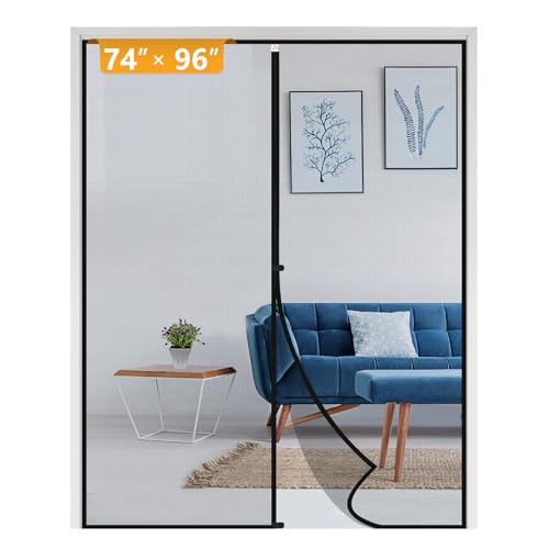 Yotache Magnetic Screen Door Fits Door Size 74 x 96, Screen Size 76" x 97" Strengthened French and Patio Door Screen Curtain Black
