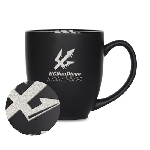 Rico Industries NCAA UC San Diego Tritons 15oz Laser Engraved Matte Black Ceramic Bistro Mug - for Hot or Cold Drinks