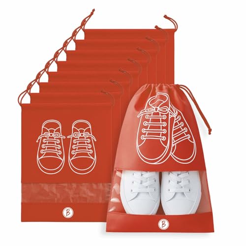Image of Btag Shoe Bag for Travel & Storage | Water-Resistant Shoe Organizer for Men & Women | Portable, Foldable Shoe Cover for Luggage & Closet | Travel Accessories for Footwear Protection (Red,Pack of 9)