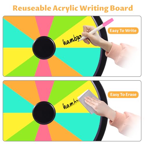 Hooomyai 10" Tabletop Mini Spinning Prize Wheel with Plastic Base Stand, Spinner Double Side Surfaces, Spin Wheel with Dry Erase Markers and Eraser for Fortune Game Trade Show Carnival Party - Thumbnail 4