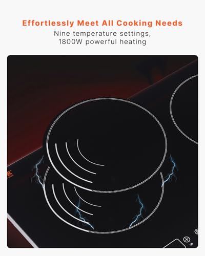 Image of VEVOR Induction Cooktop, 1800W Electric Countertop Burner with 9 Power Settings, 2 Burner Touch Control Stove, Built-in Induction Cooktop, Include 99-Min Timer, Child Safety Lock, Glass Surface