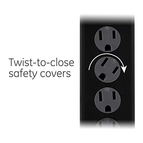Image of GE Surge Protector Power Strip, 8 Ft Extension Cord, 6 Outlet Extender, 800 Joules, Flat Plug, Twist-to-Close Safety Covers, UL Listed, Black, 54643 2 Count (Pack of 12)