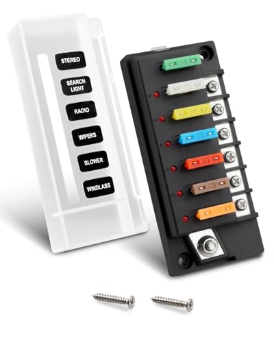 12V Fuse Block, 6 Circuits Marine Fuse Panel Relay Box Kit with LED Indicator and Damp-Proof Cover, 12 Volt Fuse Box Kit ATO Blade Fuse Block for 12V/24V Automotive Car RV Truck Boat