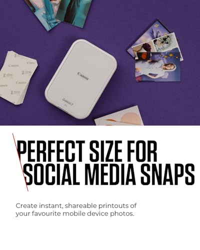 Papier photo ZINK 5 נ7,6 cm pour Canon Zoemini | Pack de 20 feuilles | Impression sans encre | Résistant à l'eau et aux déchirures avec dos adhésif | Compatible avec tous les produits Canon Zoemini