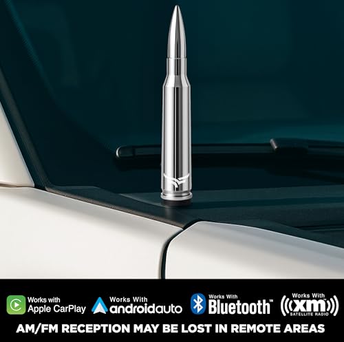 Image of EcoAuto Bullet Antenna Replacement for Dodge Ram & Ford F150 F250 F350 Super Duty Ford Raptor Bronco Trucks - Anti-Theft Design - Radio Antenna for Truck 1990 - Current (Chrome)
