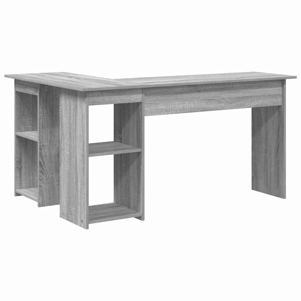 Escritorio esquinero con mesa esquinera 142 x 102 x 73 cm de madera gris escritorio con mesa esquinera moderna con amplia superficie de trabajo para oficina en casa