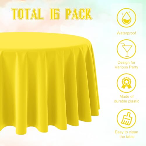 Image of Ragnhild 16 Pack Yellow Plastic Round Tablecloth, 84 Inch, Waterproof & Stain Resistant, Perfect for Birthday Parties, Graduations, Weddings, Everyday Use