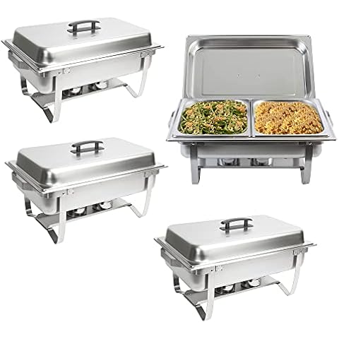 Chafing Dish Buffet Set (4 Pack) Chafers 8QT Buffet Servers And Warmers, Chaffing Servers With Covers, Catering, Chafer, Folding Stand, Food Warmer For Parties Buffets Cover