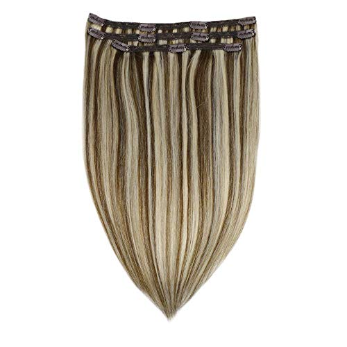 Human Hair Extensions Clip in Hair 14 Inch Real Hair Extensions Clip in Highlights Hair 50g 3 Pcs Brown with Blonde Clip in Hair Extensions