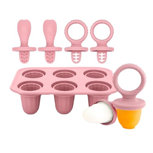 Qcbuegof 3. Moldes de hielo masticables para bebés, mordedor de silicona de 6 cavidades con bordes seguros, para hacer golosinas heladas y chupete de dientes para bebés