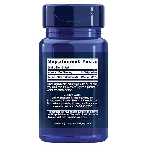 Life Extension Vitamin D3 125 Mcg (5000 Iu) – Promotes Bone Health, Brain Health And Immune Function – Non-Gmo – Gluten-Free – 1 Daily – 60 Softgels #TOP1