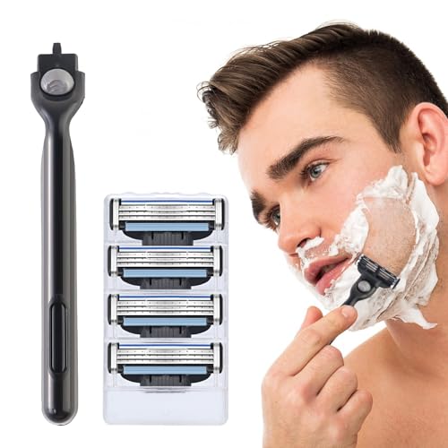 4 Pcs Cuchillas de Afeitar Gillette Compatibles con Mach 3, Recambios Profesionales con un Mango, Doble Tira Lubricante, para Afeitado Diario (1+4)