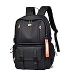 Mochila Executiva Impermeável para Notebook, Grande Capacidade, Reforçada, Preta com Detalhes Laranja