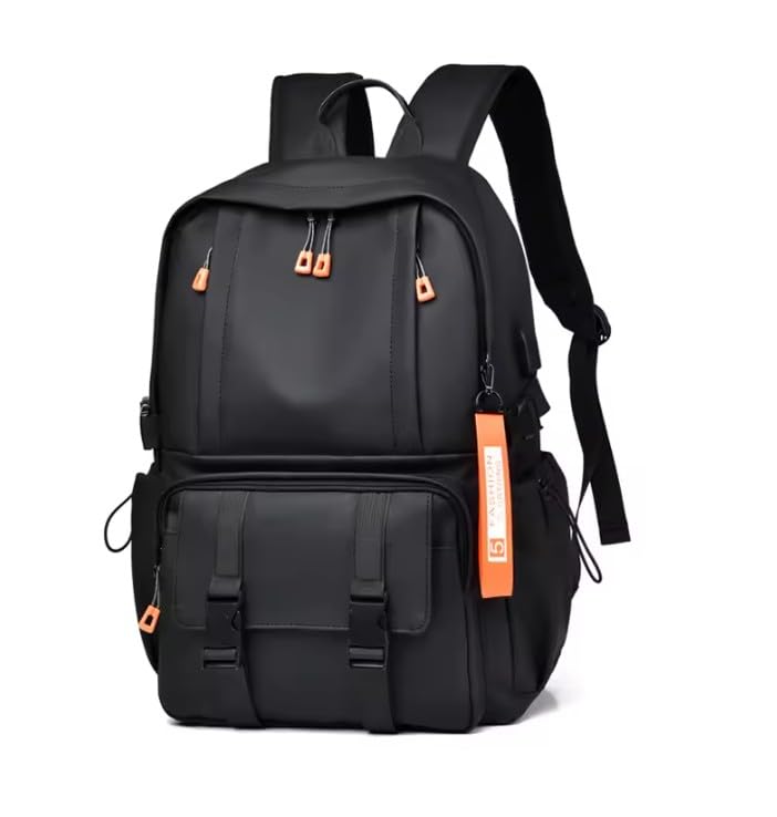 Mochila Executiva Impermeável para Notebook, Grande Capacidade, Reforçada, Preta com Detalhes Laranja