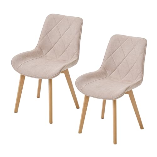 PPkrimnel Juego de 2 sillas de Comedor tapizadas de Lino con Patas de Madera Maciza, sillas de Cocina para Sala de Estar, Oficina, recepción, Dormitorio, Color Caqui