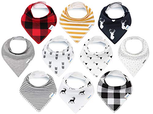 Kiddystar 10 Pack Unisex Organic Cotton Baby Bandana Bibs | Stylish Teething Bibs | Super Absorbent Drool Bibs | Toddlers Bibs | Burp Cloths #TOP14