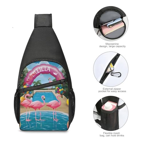 Sling Bag para mujer y hombre con diseño de flamenco y piscina miniatura 4