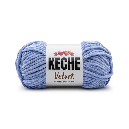 Image of Keche Velvet Yarn for Crocheting, Soft Chenille Bulky Baby Blanket Amigurumi Yarn 100 gr (132 yds) - Blue