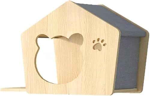 AZIEBAYこの天然木の壁掛け式キャットタワーは、DIY組み立てが必要です。省スペースで多機能な爪とぎポスト兼キャットハウスです。宇宙船のようなデザインは、リビングルームや寝室にぴったりです。