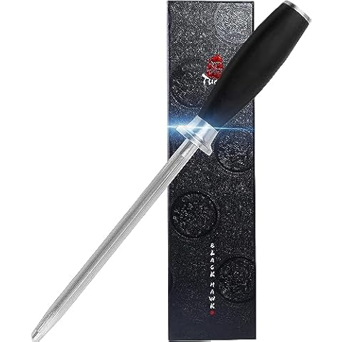 TUO Knife Sharpening Kit Honing Steel 8 Inch Knife Sharpeners,Kitchen Knives Sharpener Steel Honing Rod, German X50CrMoV15 Steel with Full Tang Pakkawood Handle, BLACK HAWK SERIES Cover