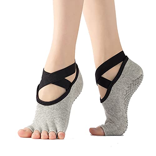 Chaussettes de yoga 5 orteils Naturino | Pack de 2 paires antidérapantes grises et beiges