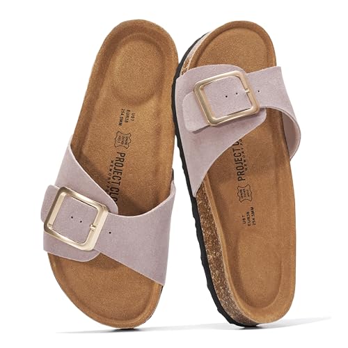 Image of Project Cloud 100% Genuine Leather Sandals Women Dressy Beach Essentials Slides for Women Footwear - Lightweight with Memory Foam Insole Sandals for Women 2026 - Womens Slides