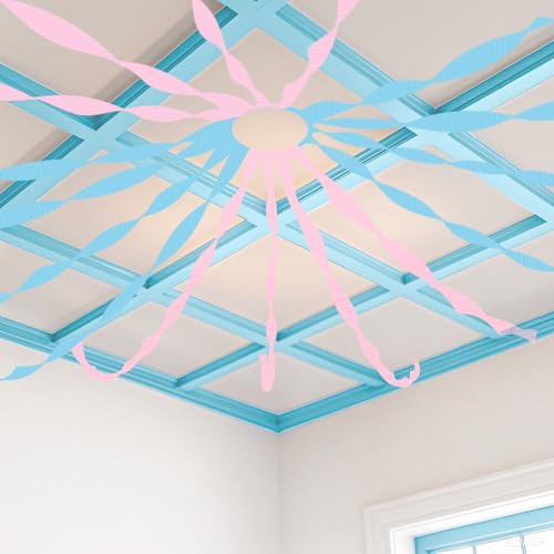 Image of 4 Crepe Paper Streamers Rolls, 328ft Pack of Pink and Blue Crepe Paper for Birthday Gender Reveal Party Decorations (1.8 inch x 82 ft /Roll)