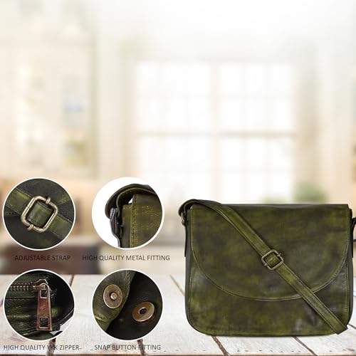 Image of Genuine Leather Shoulder Crossbody Purse For Women with Adjustable Strap, Mobile Pocket & Outside & Inside Zipper