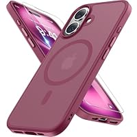 Miracase for iPhone 16 Case with MagSafe & 9H+Screen Protector, Wine Red