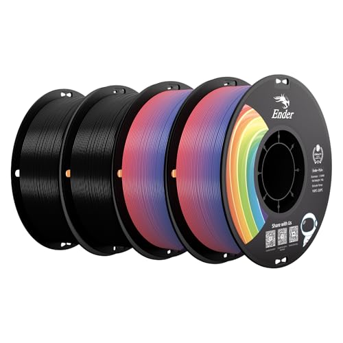 Image of Creality PLA+ Filament 1.75mm 4KG, 3D Printer Filament 4 Pack 1kg Cardboard Spool, Strong Toughness,Multi-Color 3D Printing Filament for Most FDM Printers(2 Black 2 Rainbow)