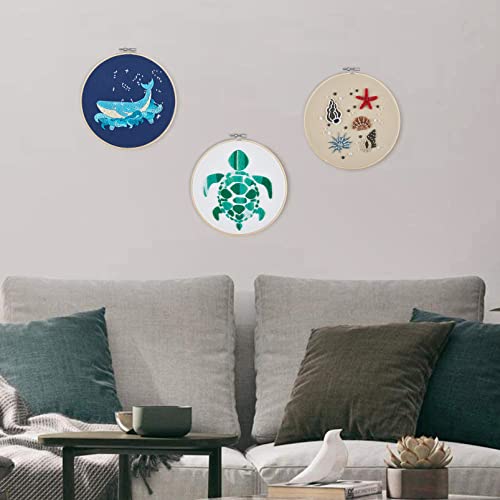 Armindou 3 Sets Embroidery Starter Kits With Coastal Pattern For Adults Beginners, Beach Stamped Cross Stitch Kit Hand Diy Needlepoint Kit, 3 Embroidery Hoops, 3 Embroidery Fabric, Needles And Threads #TOP6