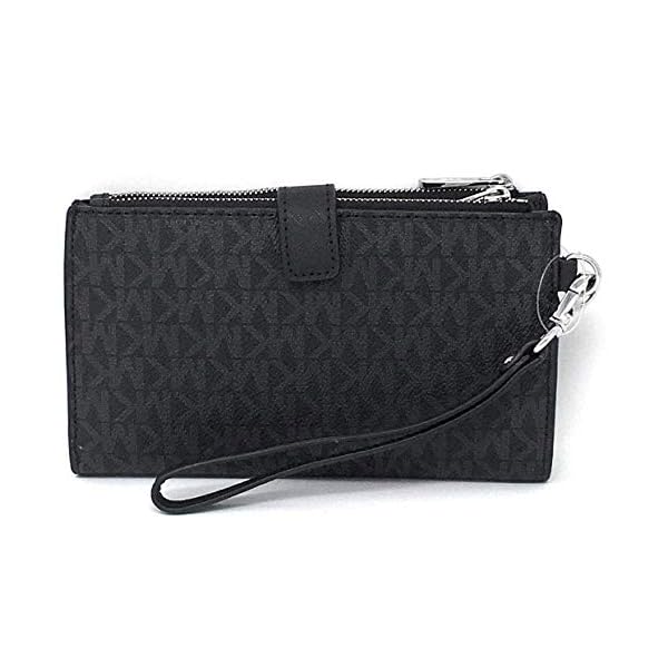 Michael Kors Women's Jet Set Travel Double Zip Wristlet, Black/Silver Hardware, Medium