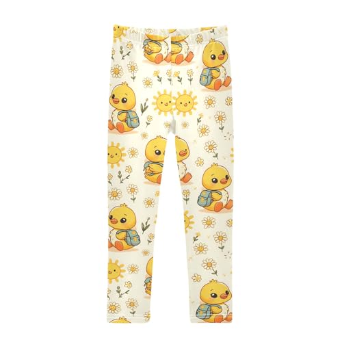 Cute Yellow Duck Girls Leggings Athletic Pants Tights Stretch Bottom