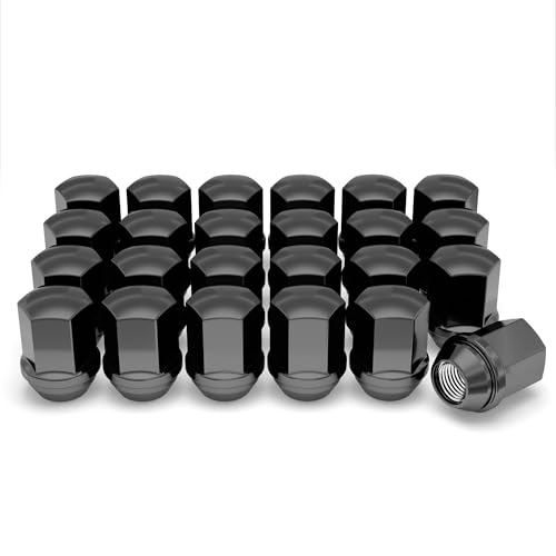 White Knight M14x1.5 Lug Nuts for Select GM and CDJR Solid Piece Factory Style Black Chrome Standard (1.56) Duplex Bulge Acorn - 1709DBK-24AM 24 Pack