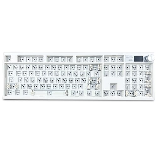 ZMX GMK104 Mechanical Keyboard Kit with Screen&Knob,VIA Programmable Hot Swap Gasket Mounted PCB Custom RGB Barebones Keyboard Wireless BT5.0/2.4GHz/USB-C Wired Full Size Gaming DIY Kit (White)