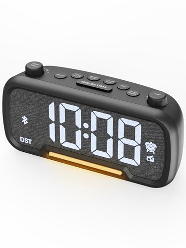 ROCAM Alarm Clock Radio with FM Radio, Sleep Timer, Auto Scan 20 Presets & Easy-Tune Knob, Wake to Radio/Beep, Bluetooth 5.0 Speaker Modern Design for Bedroom & Office