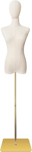 Maniquí femenino Torso Vestido Formas para coser Manicanequin Cuerpo Metal dorado Cabeza desmontable para ropa, vestido de joyería Exhibición sin