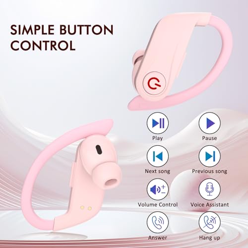 Image of Wireless Earbuds, Bluetooth 6.1 Headphones with 120H Playtime LED Display Case, Noise Canceling Earbud with Easy Button Controls Earpiece Waterproof for Running Workout Gym Cherry Blossom Pink