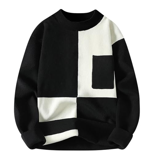 Men's Sweaters Long Sleeve Patchwork Pullovers Stylish Plus Size Comfy Round Neck Pullover Sweater Rib Knit Tops